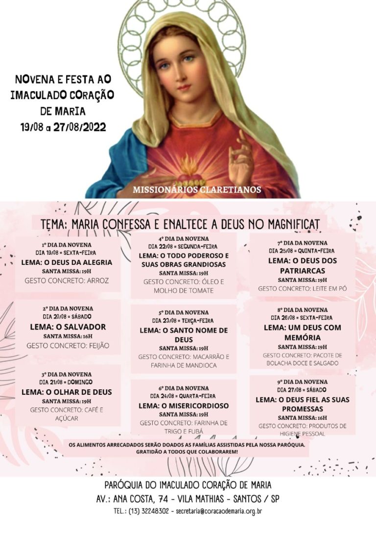 NOVENA E FESTA AO IMACULADO CORAÇÃO DE MARIA Paróquia Imaculado